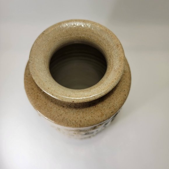 Handmade Vase Stoneware Ceramic Tree Design Tan Sand Color Glazed Japandi 7" - Picture 6 of 7